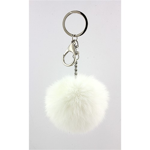 Key Chain - Rabbit Fur Pom Pom - White - KC-YQ001WT